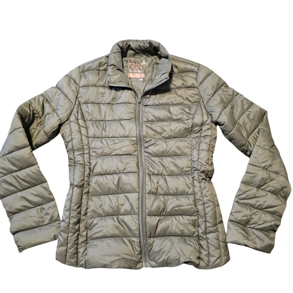 Love Tree Women Juniors S Ultra Light Packable Jacket Green olive Full Zip Quilt